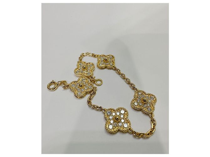 Van Cleef & Arpels Bracciale vintage Alhambra, 5 motivi con diamanti in oro giallo Gold hardware - vista 6