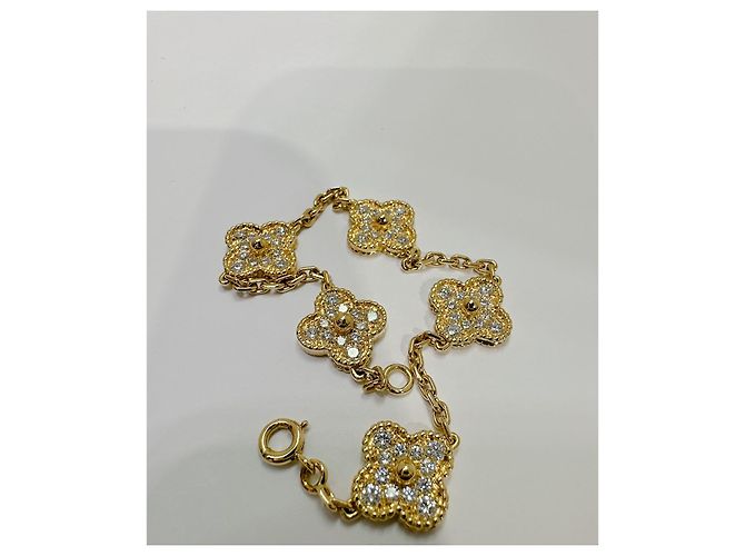 Van Cleef & Arpels Bracciale vintage Alhambra, 5 motivi con diamanti in oro giallo Gold hardware - vista 7