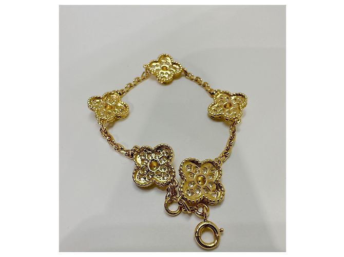 Van Cleef & Arpels Bracciale vintage Alhambra, 5 motivi con diamanti in oro giallo Gold hardware - vista 9