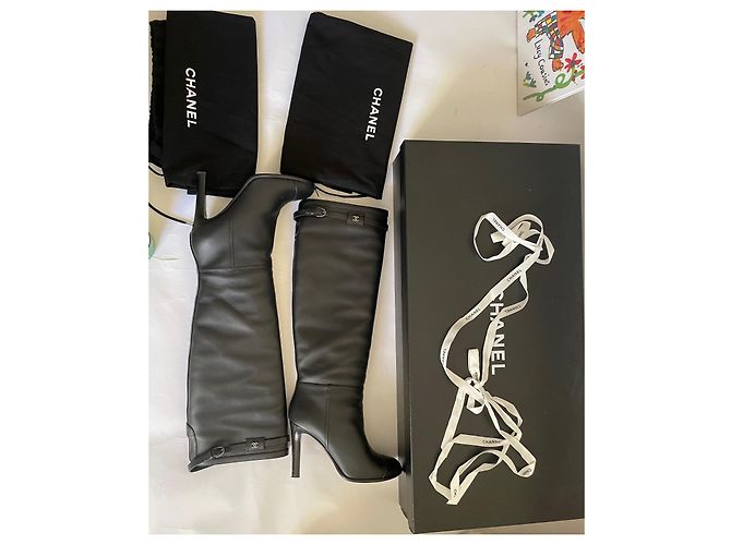 Botas Chanel de piel negra 36.5 Negro - vista 16