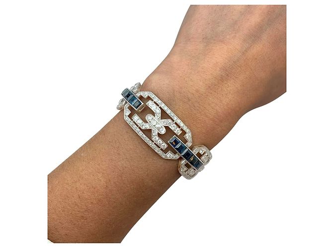 inconnue Pulseira de platina Art Déco, diamantes e safiras. - vista 10
