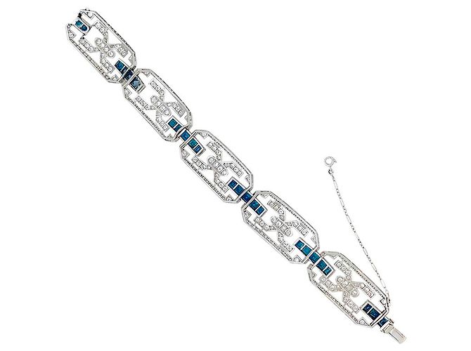 inconnue Pulseira de platina Art Déco, diamantes e safiras. - vista 5