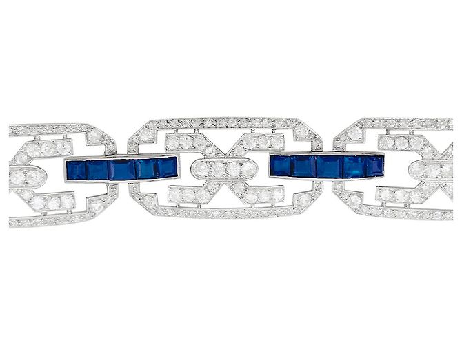 inconnue Pulseira de platina Art Déco, diamantes e safiras. - vista 7