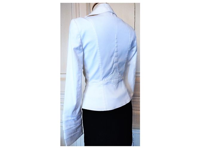 Thierry Mugler CHAQUETA EXCEPCIONAL MUGLER ARMAS GRÁFICAS SERPENTINAS ESPALDA TORRE EIFFEL T36 Blanco - vista 10
