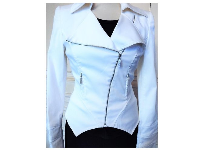 Thierry Mugler CHAQUETA EXCEPCIONAL MUGLER ARMAS GRÁFICAS SERPENTINAS ESPALDA TORRE EIFFEL T36 Blanco - vista 15