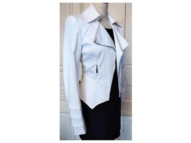 Thierry Mugler CHAQUETA EXCEPCIONAL MUGLER ARMAS GRÁFICAS SERPENTINAS ESPALDA TORRE EIFFEL T36 Blanco - vista 16