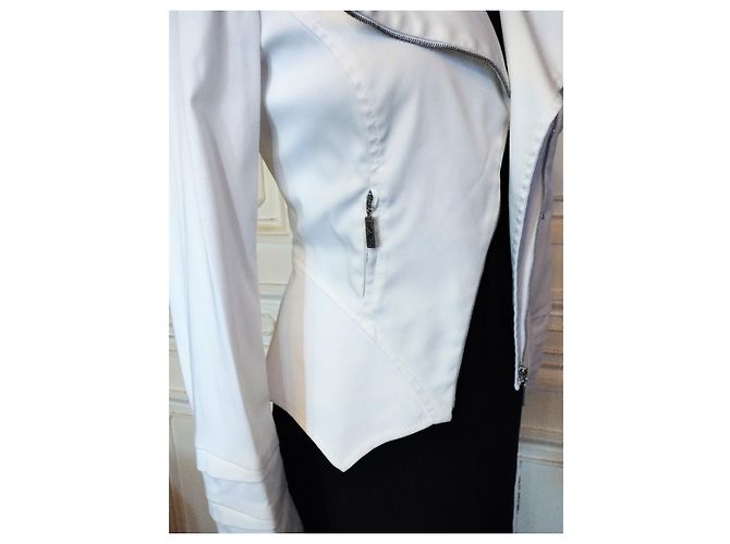 Thierry Mugler CHAQUETA EXCEPCIONAL MUGLER ARMAS GRÁFICAS SERPENTINAS ESPALDA TORRE EIFFEL T36 Blanco - vista 17