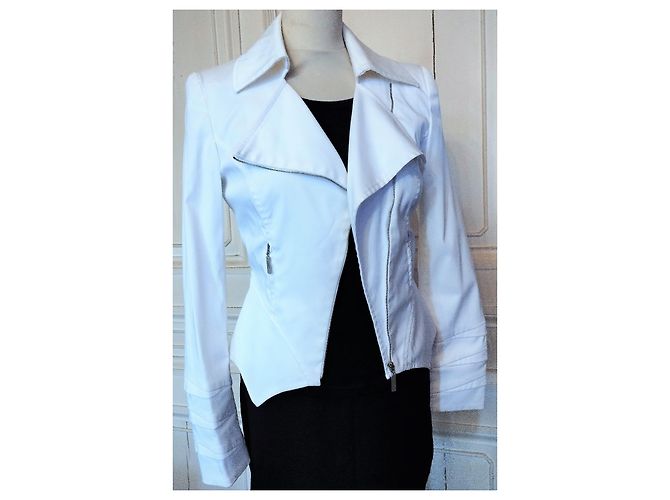 Thierry Mugler CHAQUETA EXCEPCIONAL MUGLER ARMAS GRÁFICAS SERPENTINAS ESPALDA TORRE EIFFEL T36 Blanco - vista 18