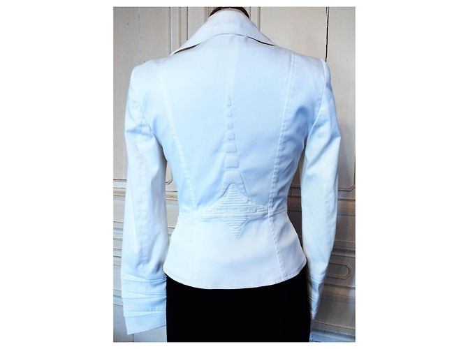 Thierry Mugler CHAQUETA EXCEPCIONAL MUGLER ARMAS GRÁFICAS SERPENTINAS ESPALDA TORRE EIFFEL T36 Blanco - vista 2