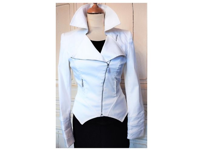 Thierry Mugler CHAQUETA EXCEPCIONAL MUGLER ARMAS GRÁFICAS SERPENTINAS ESPALDA TORRE EIFFEL T36 Blanco - vista 7