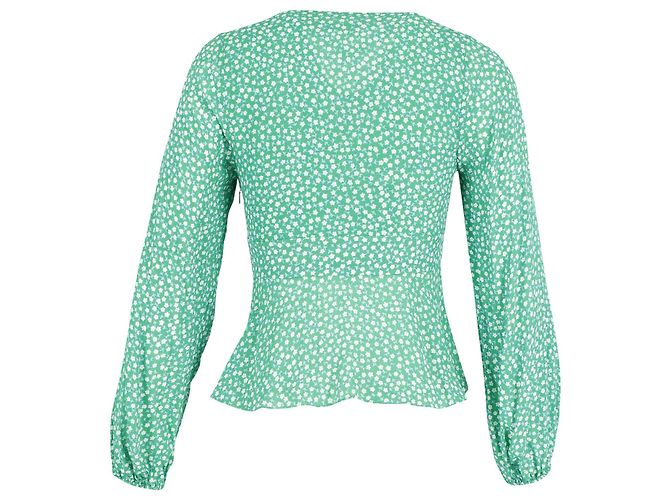 Autre Marque Top con estampado floral y mangas obispo de Rixo en viscosa verde - vista 3