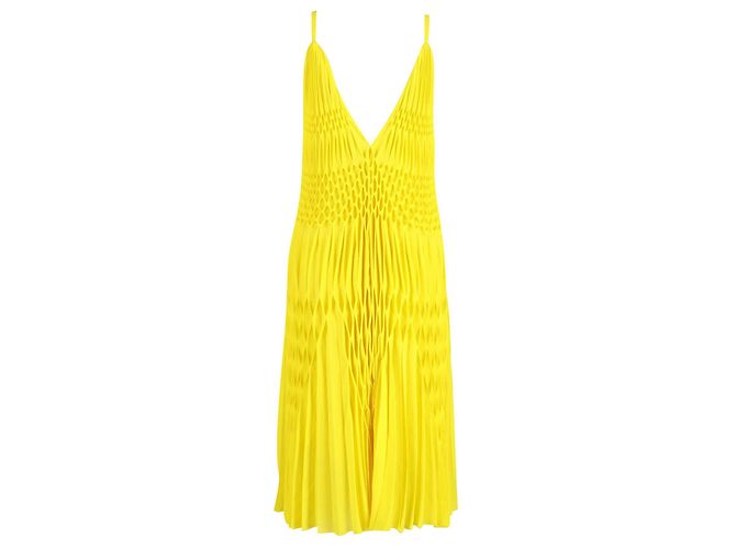 Haider Ackermann Gesmoktes Kleid mit V-Ausschnitt aus gelbem Polyester - Ansicht 2