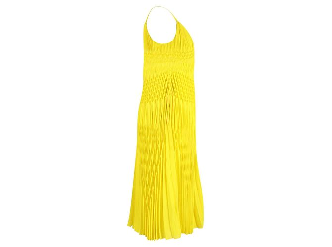 Haider Ackermann Gesmoktes Kleid mit V-Ausschnitt aus gelbem Polyester - Ansicht 3