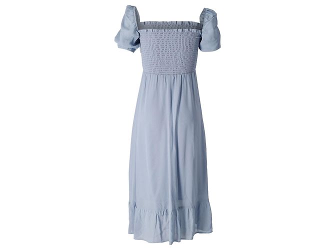 Reformation Gesmoktes Kleid mit Puffärmeln aus hellblauer Viskose - Ansicht 3