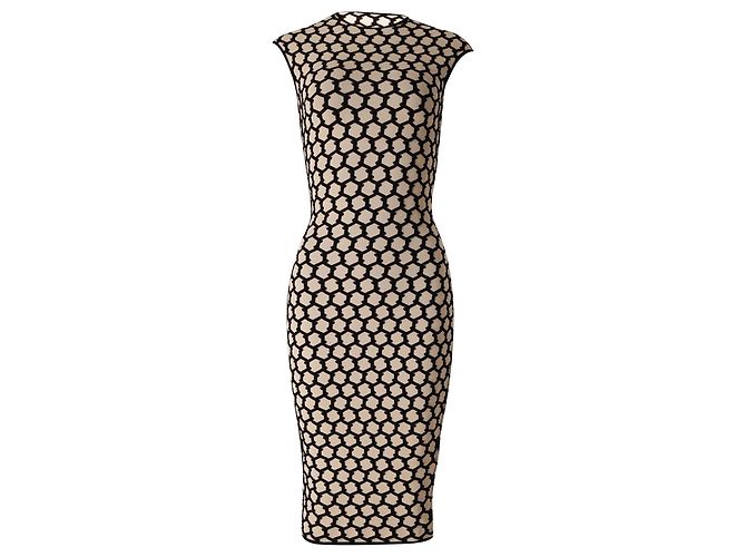Alexander McQueen Waben-Intarsien-Strickkleid aus beiger Wolle - Ansicht 2