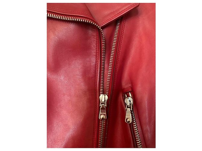 Miu Miu Biker-Schößchen-Lederjacke BRANDNEU Bordeaux - Ansicht 3
