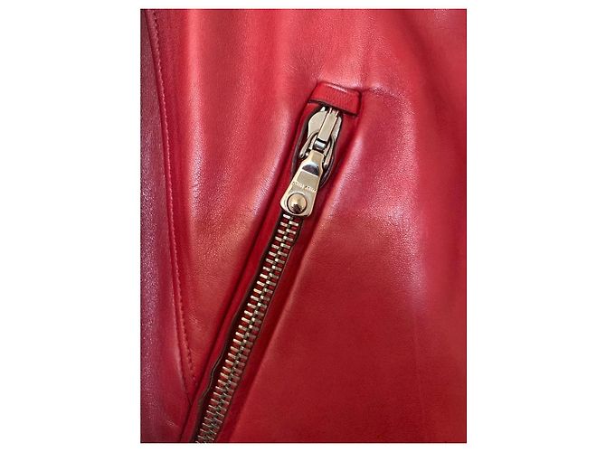 Miu Miu Biker-Schößchen-Lederjacke BRANDNEU Bordeaux - Ansicht 5