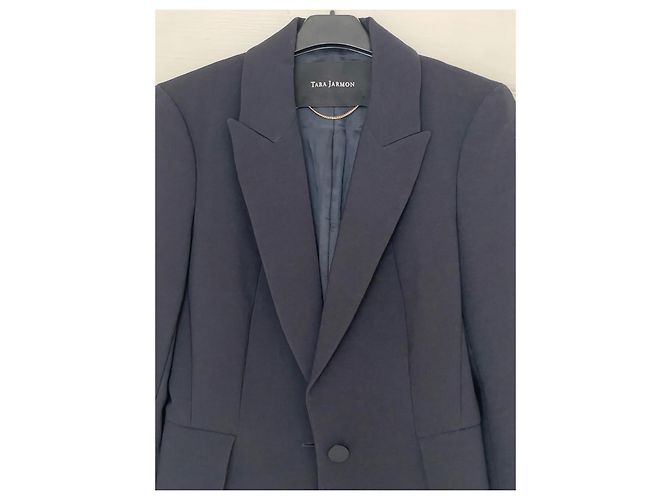 Tara Jarmon Blazer aus Wolle in Navy Blau mit Satindetails - Ansicht 3