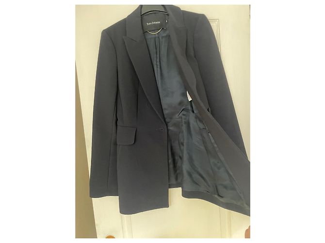 Tara Jarmon Blazer aus Wolle in Navy Blau mit Satindetails - Ansicht 7