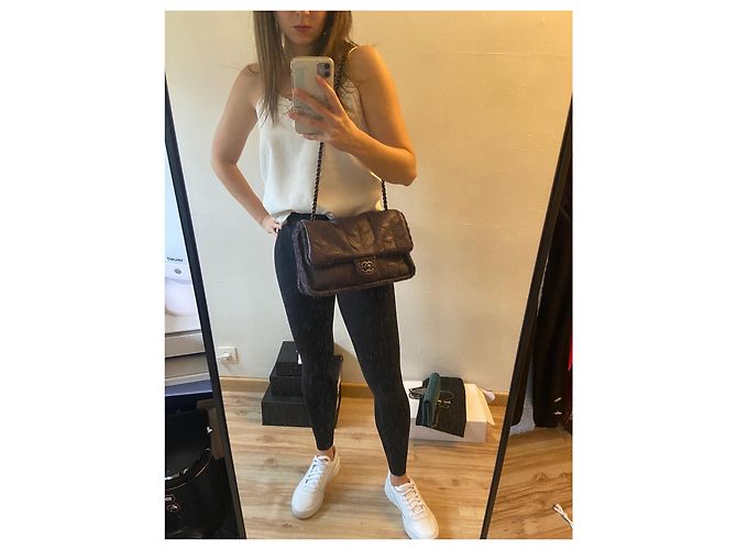 Timeless Borsa Chanel in lana e pelle viola Porpora - vista 10
