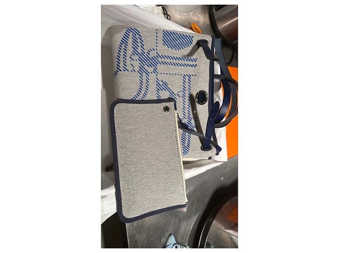 Borsa a mano Hermès Herbag Blu Grigio Pelle Cotone - vista 4