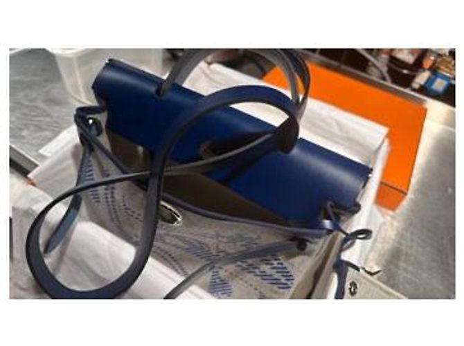 Borsa a mano Hermès Herbag Blu Grigio Pelle Cotone - vista 5