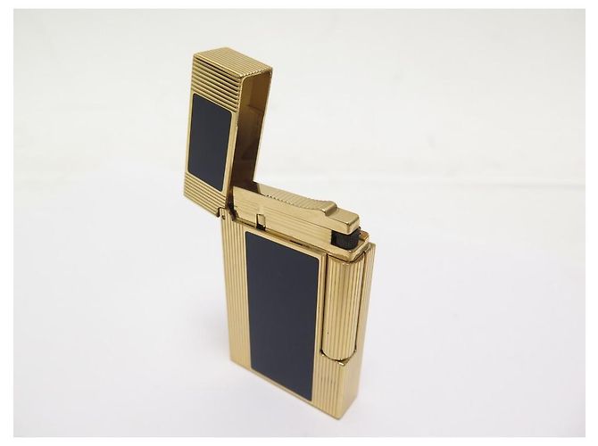 NEUF BRIQUET ST DUPONT LIGNE 2 WINDSOR OR JAUNE & LAQUE BLEUE LIGHTER - vue 3