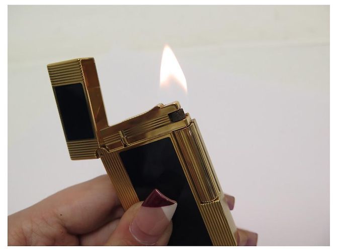 NEUF BRIQUET ST DUPONT LIGNE 2 WINDSOR OR JAUNE & LAQUE BLEUE LIGHTER - vue 6