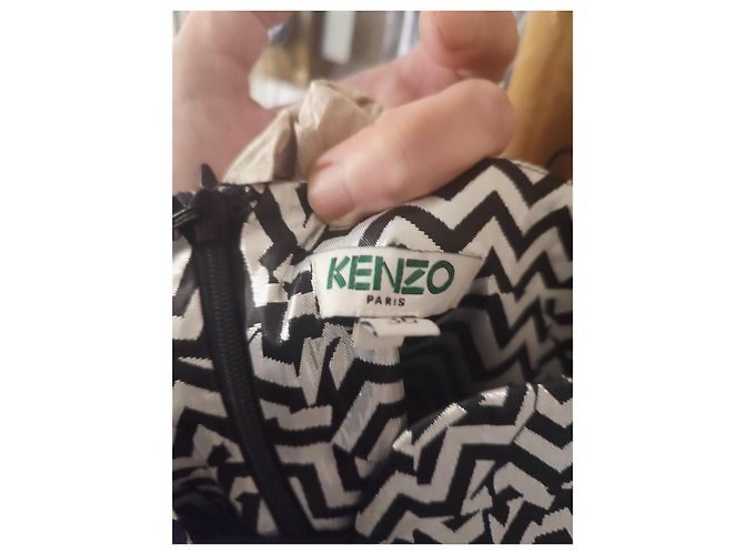 Autre Marque Kenzo Kleid aus Seide Silber und Schwarz Größe S - Ansicht 6