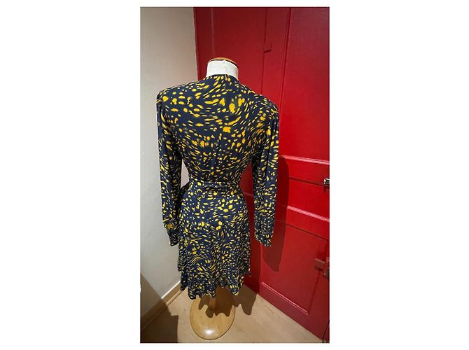 Vestido envelope Maje azul marinho e laranja de viscose Multicor - vista 3