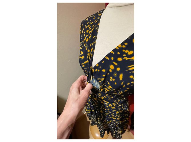 Vestido envelope Maje azul marinho e laranja de viscose Multicor - vista 4