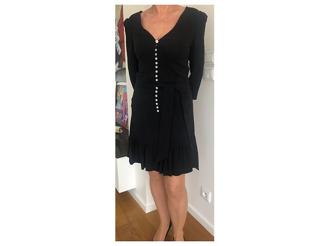 Azzaro Kleid aus schwarzer Seide mit Strassknöpfen - Ansicht 2