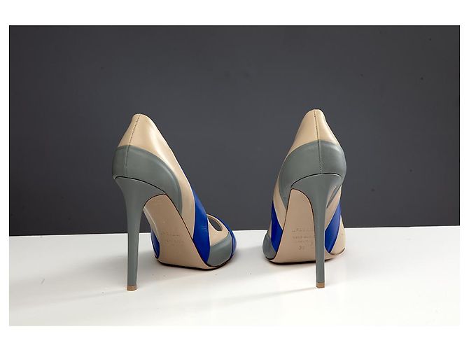 Le Silla Peep Toe Pumps Blau Grau Creme Leder - Ansicht 2