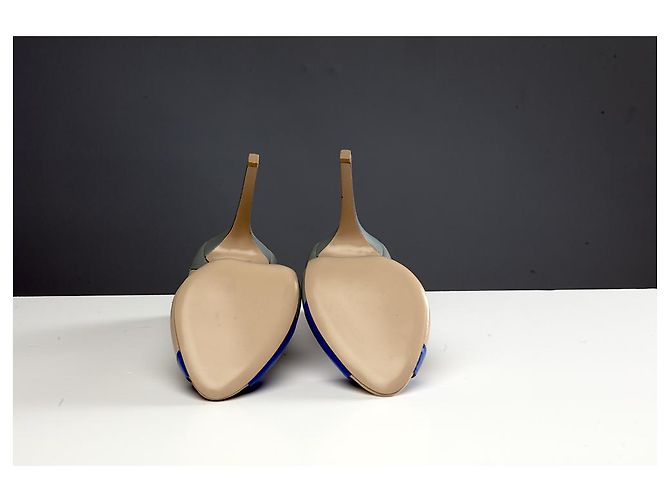 Le Silla Peep Toe Pumps Blau Grau Creme Leder - Ansicht 3