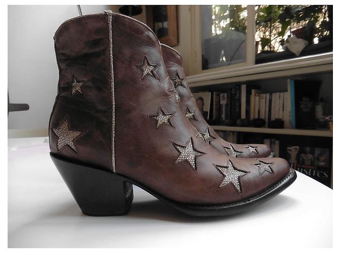 Botines Mexicana de piel marrón con estrellas plateadas Marrón oscuro - vista 2