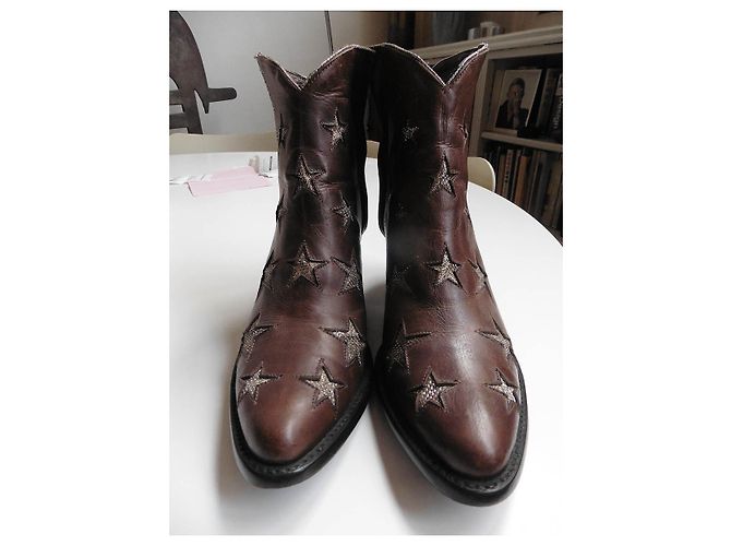 Botines Mexicana de piel marrón con estrellas plateadas Marrón oscuro - vista 3