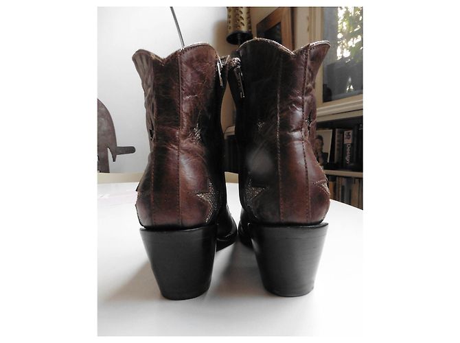Botines Mexicana de piel marrón con estrellas plateadas Marrón oscuro - vista 5