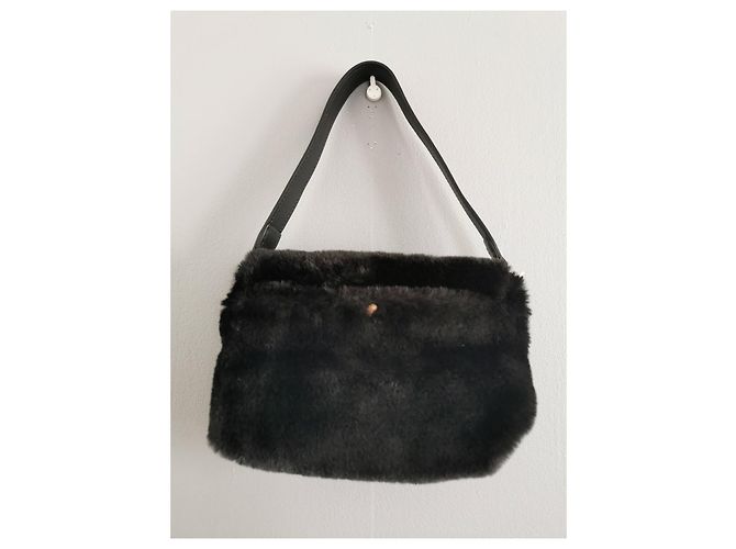 Borsa Moon Vanessa Bruno in ecopelliccia nera e pelle Nero Gold hardware - vista 2