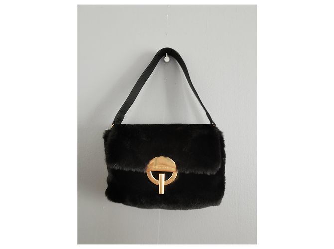 Borsa Moon Vanessa Bruno in ecopelliccia nera e pelle Nero Gold hardware - vista 3