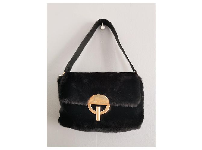 Borsa Moon Vanessa Bruno in ecopelliccia nera e pelle Nero Gold hardware - vista 5