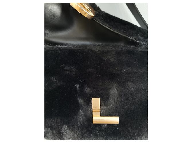Borsa Moon Vanessa Bruno in ecopelliccia nera e pelle Nero Gold hardware - vista 7