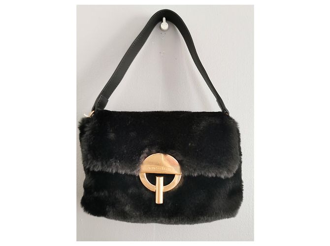Borsa Moon Vanessa Bruno in ecopelliccia nera e pelle Nero Gold hardware - vista 9