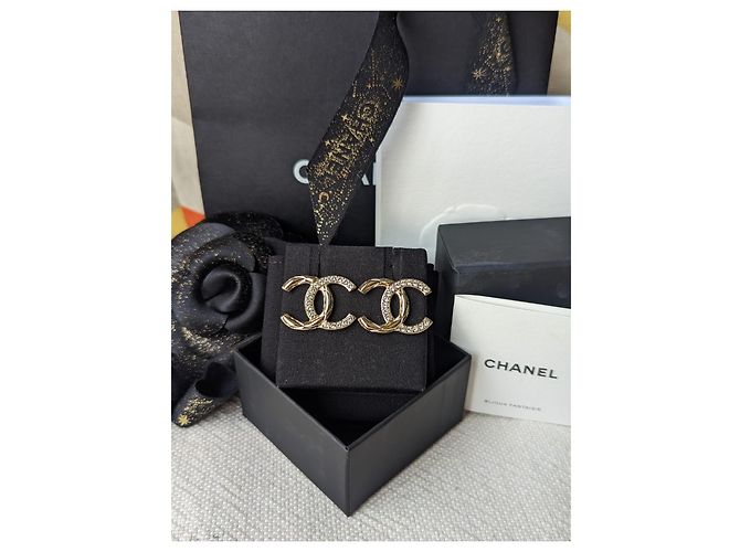 Chanel CC B21V GHW Große Kristall-Logo-Ohrringe mit Kassenzettel Golden - Ansicht 6