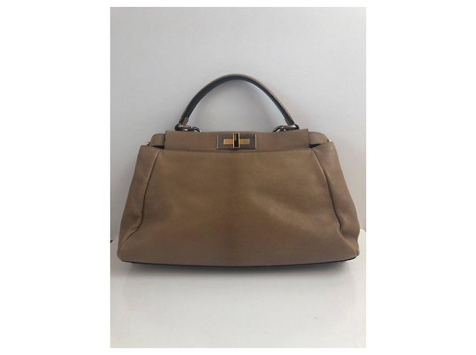 Fendi Peekaboo Python Leather Handbag Beige - view 2