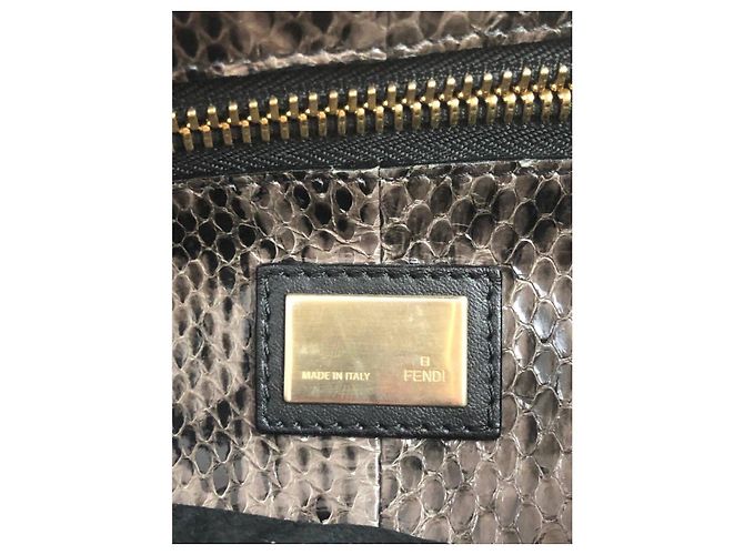 Fendi Peekaboo Python Leather Handbag Beige - view 4