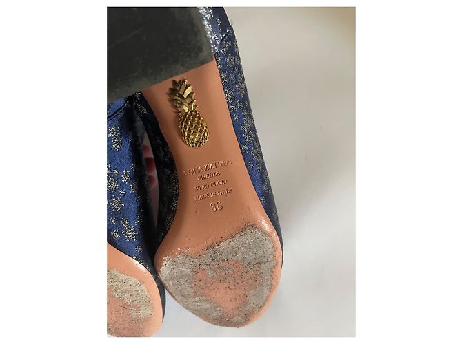 Stivaletti Aquazzura in raso blu e argento Taglia 36 - vista 10