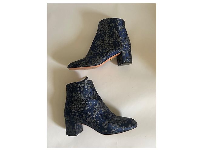 Stivaletti Aquazzura in raso blu e argento Taglia 36 - vista 2