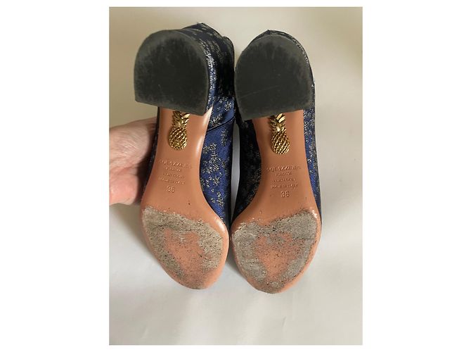 Stivaletti Aquazzura in raso blu e argento Taglia 36 - vista 9