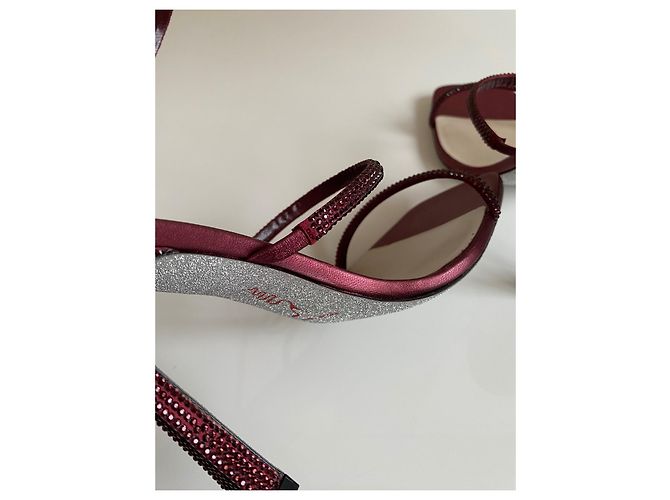 Sandali con tacco Cleo Rene Caovilla in raso bordeaux e cristalli - vista 10
