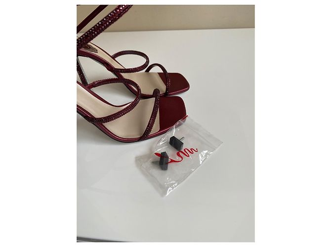 Sandali con tacco Cleo Rene Caovilla in raso bordeaux e cristalli - vista 11